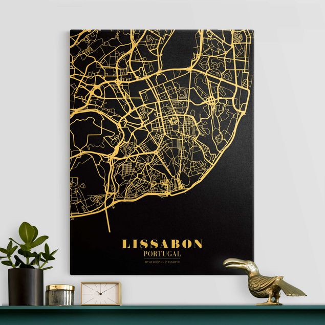 Quadro moderno Mappa di Lisbona - Nero classico