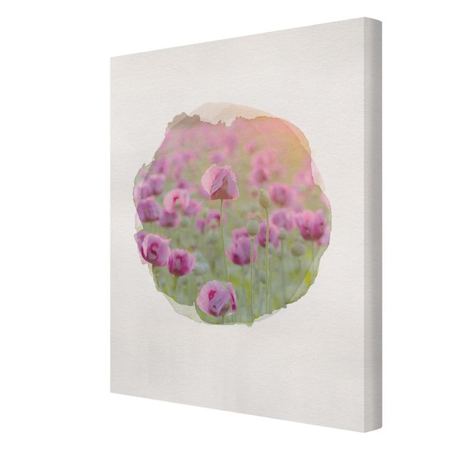 Quadri Rainer Mirau Acquerelli - Prato di fiori di papavero viola in primavera