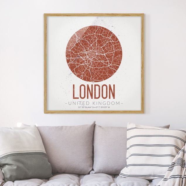 Quadri con cornice architettura e skylines  Mappa della città di Londra - Retrò