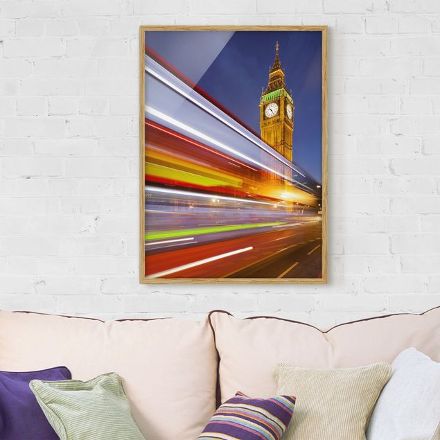 Quadri con cornice con architettura e skylines Traffico a Londra al Big Ben di notte