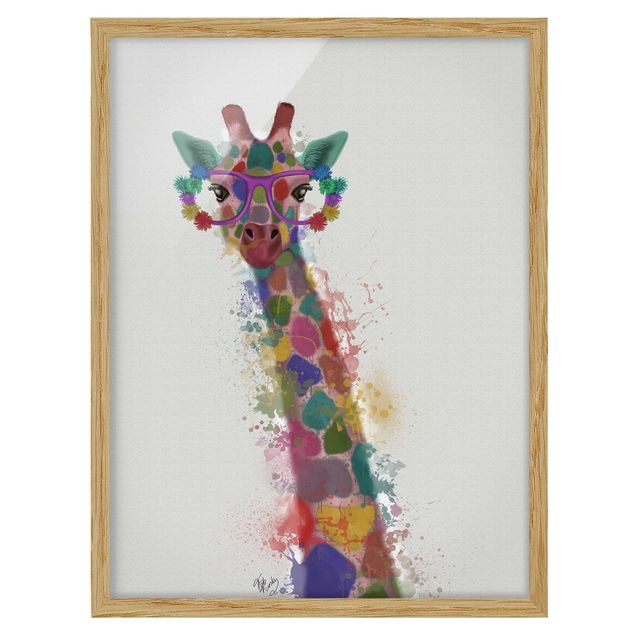 Quadro moderno Giraffa con schizzi arcobaleno
