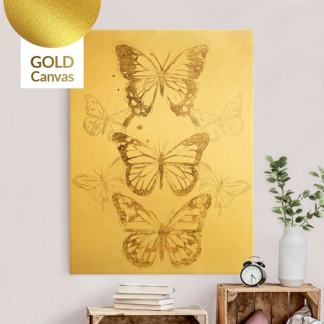 Quadro moderno Composizione di farfalle in oro I