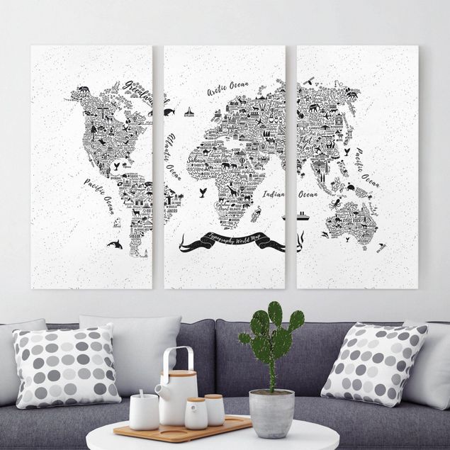 Quadro moderno Mappa del mondo - tipografica bianca