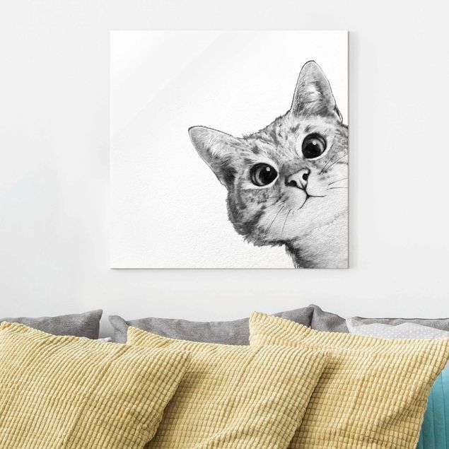Glas Magnettafel Illustrazione - Gatto Disegno in bianco e nero