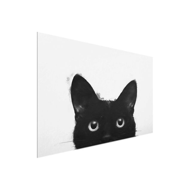 Quadri in vetro riproduzioni Illustrazione - Gatto nero su pittura bianca
