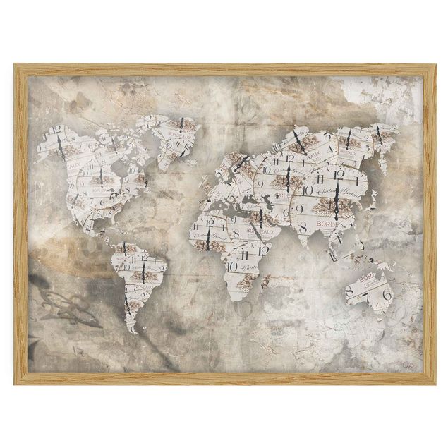 Quadri Orologi Shabby - Mappa del Mondo