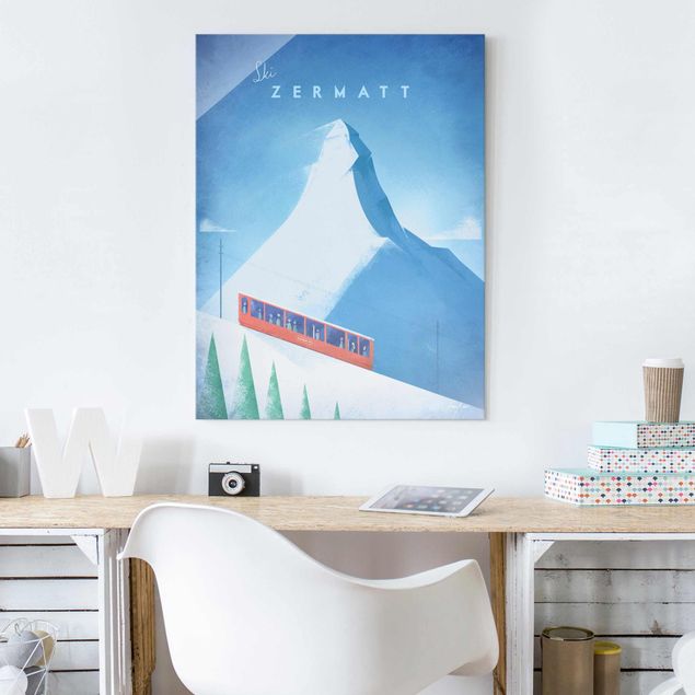 Quadri in vetro con montagna Poster di viaggio - Zermatt