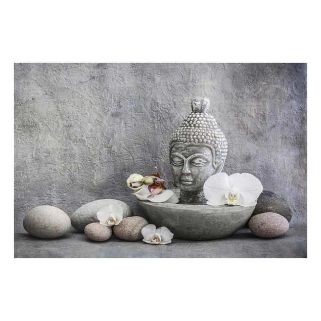 Riproduzioni quadri famosi Buddha Zen, orchidea e pietra