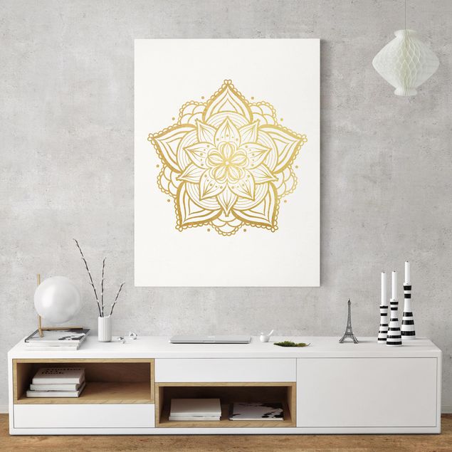 Quadri su tela spirituali Mandala Floreale - Illustrazione Oro Bianco