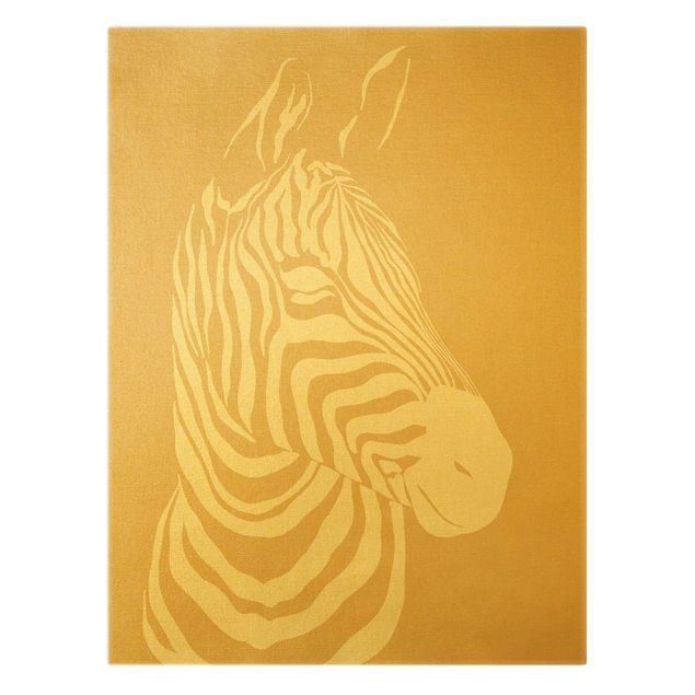 Stampa su tela Animali del Safari - Ritratto Zebra Beige
