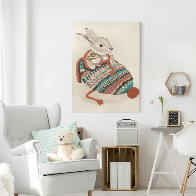 Quadro moderno Illustrazione - Coniglio Santander coccolone con cappello