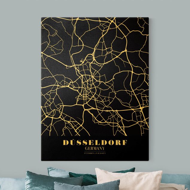 Quadri stampe Mappa della città di Dusseldorf - Nero classico