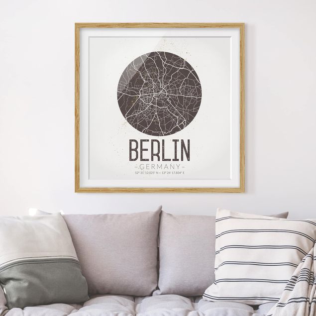 Quadri con cornice architettura e skylines  Mappa della città di Berlino - Retrò