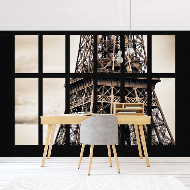 Carta da parati 3d Finestra - Torre Eiffel Parigi
