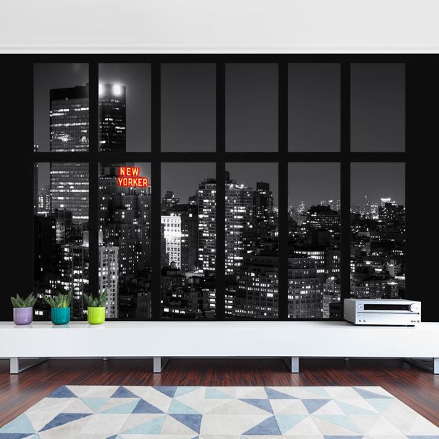Carta da parati 3d Finestra - New York Skyline di notturno
