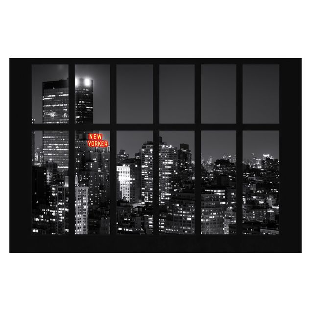Carta da parati città Finestra - New York Skyline di notturno