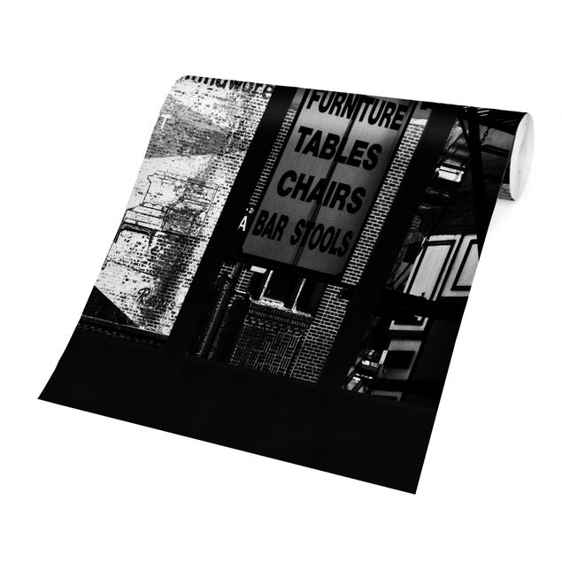 Carte da parati città Vista dalla finestra della facciata di edificio americano bianco e nero