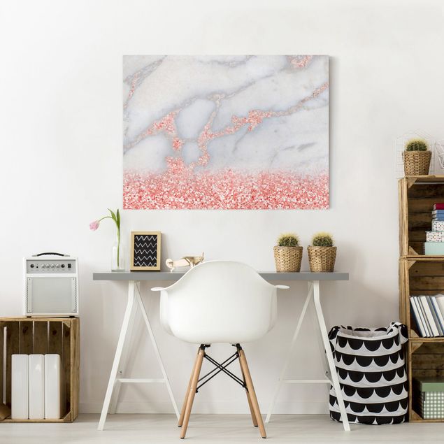 Riproduzioni quadri famosi Effetto marmo con coriandoli rosa chiaro