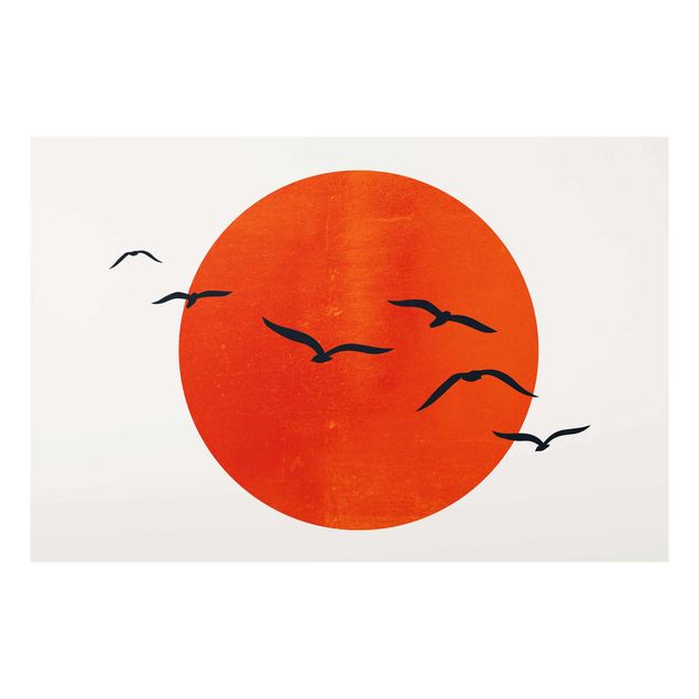 Quadri moderni   Stormo di uccelli di fronte al sole rosso I