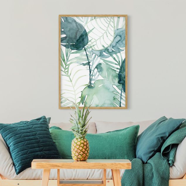 Quadro moderno Fronde di palma colorate ad acqua II