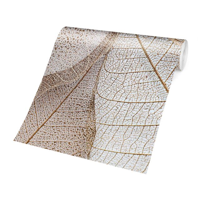 Carta da parati country chic Delicata struttura di foglie in oro