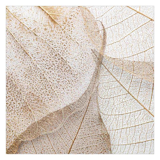 Carta da parati crema Delicata struttura di foglie in oro