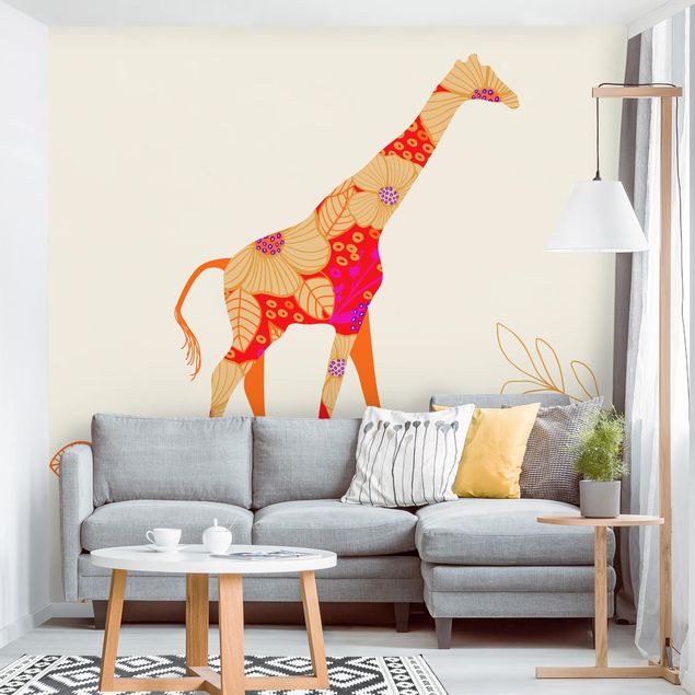 Carte da parati adesive Giraffa floreale