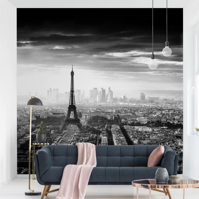Carte da parati Parigi La Torre Eiffel dall'alto in bianco e nero
