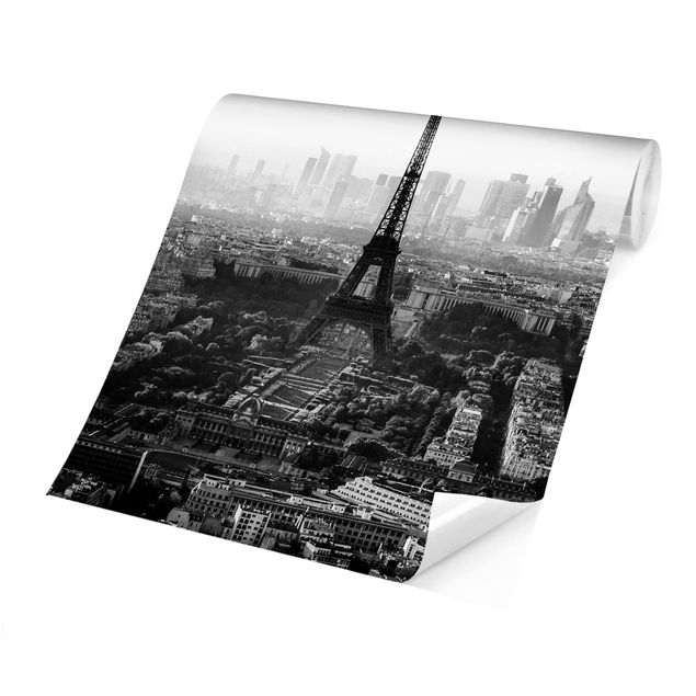 Carta da parati bianco nero La Torre Eiffel dall'alto in bianco e nero