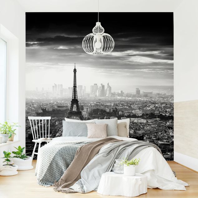 Carta parati adesiva La Torre Eiffel dall'alto in bianco e nero