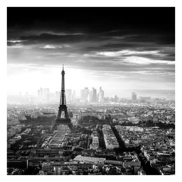 Carte da parati architettura La Torre Eiffel dall'alto in bianco e nero