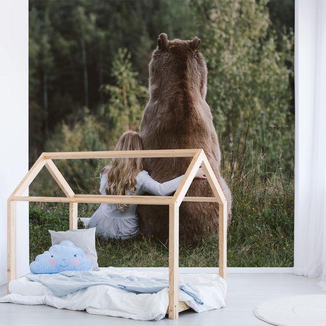 Carta da parati animali Ragazza con orso marrone