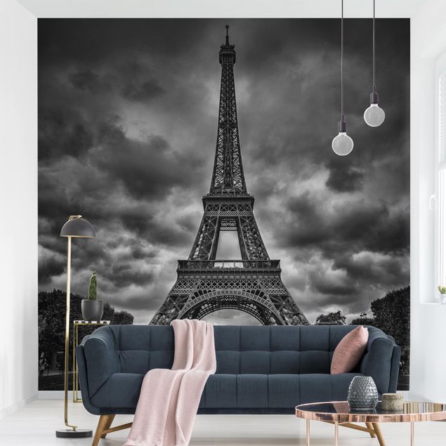 Carta parati tnt Torre Eiffel davanti alle nuvole in bianco e nero