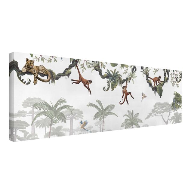Quadri su tela con foresta Scimmie dispettose nelle chiome tropicali