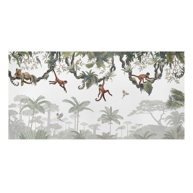 Quadro paesaggio Scimmie dispettose nelle chiome tropicali