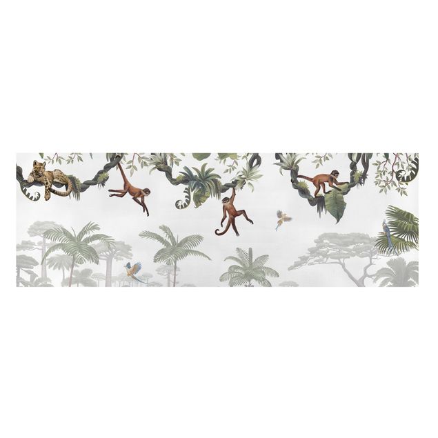 Quadri con paesaggio Scimmie dispettose nelle chiome tropicali