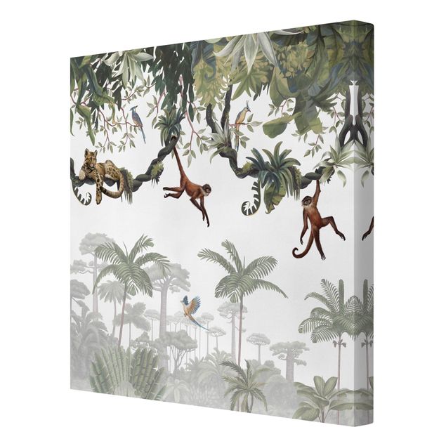 Quadro alberi Scimmie dispettose nelle chiome tropicali