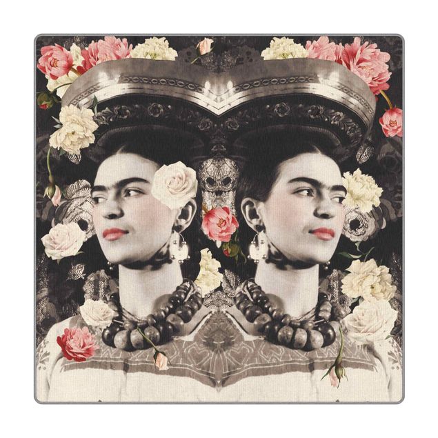 tappeto bagno antracite Frida Kahlo - Mare di fiori