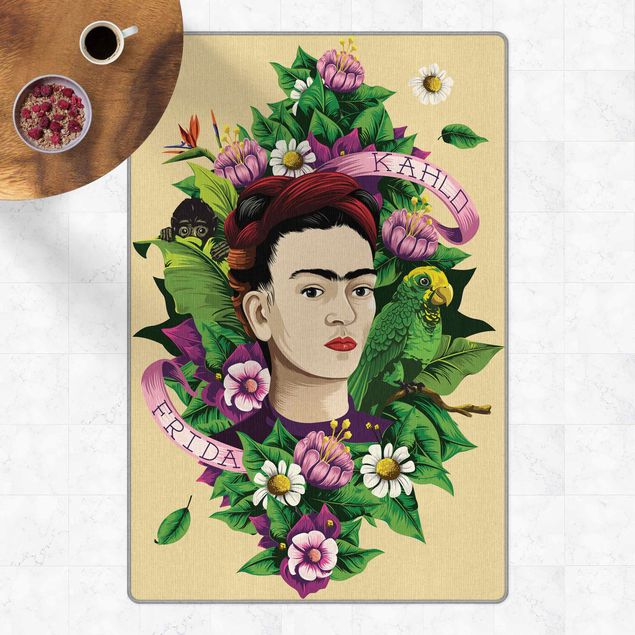 tappeto moderno Frida Kahlo - Frida, scimmia e pappagallo