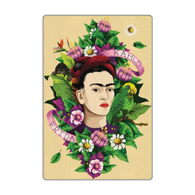 tappeto grande Frida Kahlo - Frida, scimmia e pappagallo