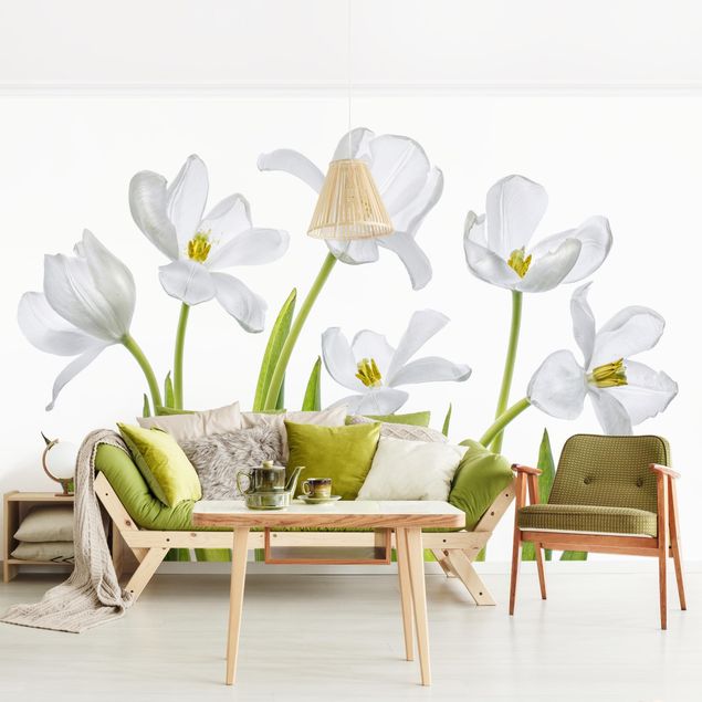 Carte da parati adesive Cinque tulipani bianchi