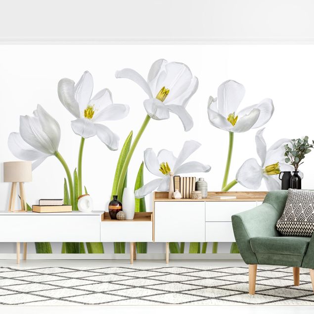 Carte da parati floreali Cinque tulipani bianchi