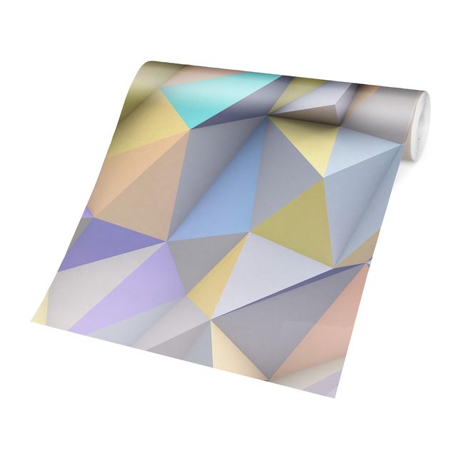 Carta da parati con disegni Triangoli geometrici pastello in 3D