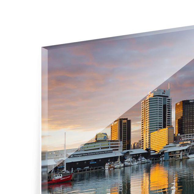 Quadro in vetro - Auckland Skyline Sunset - Panoramico