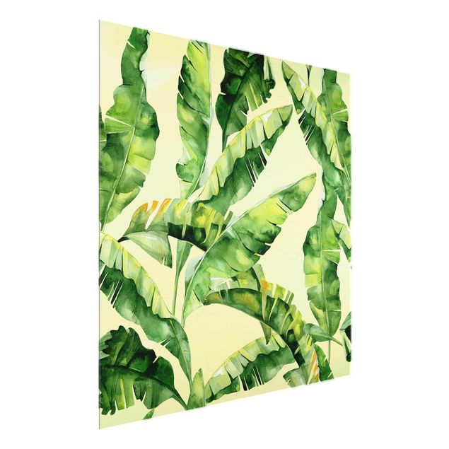 Quadri verdi Acquerello sulle foglie di banano