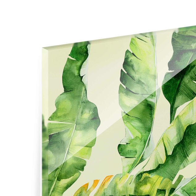 Quadro in vetro - Banana Leaves Watercolor - Quadrato 1:1