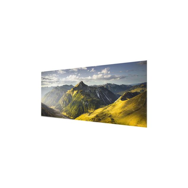 Quadri in vetro con paesaggio Montagne e valle delle Alpi di Lechtal in Tirolo