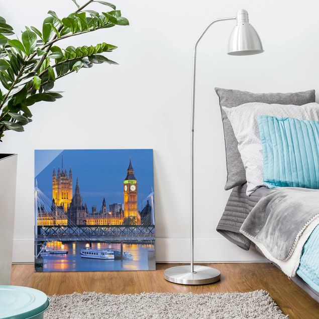 Quadri in vetro architettura e skylines Big Ben e Westminster Palace a Londra di notte