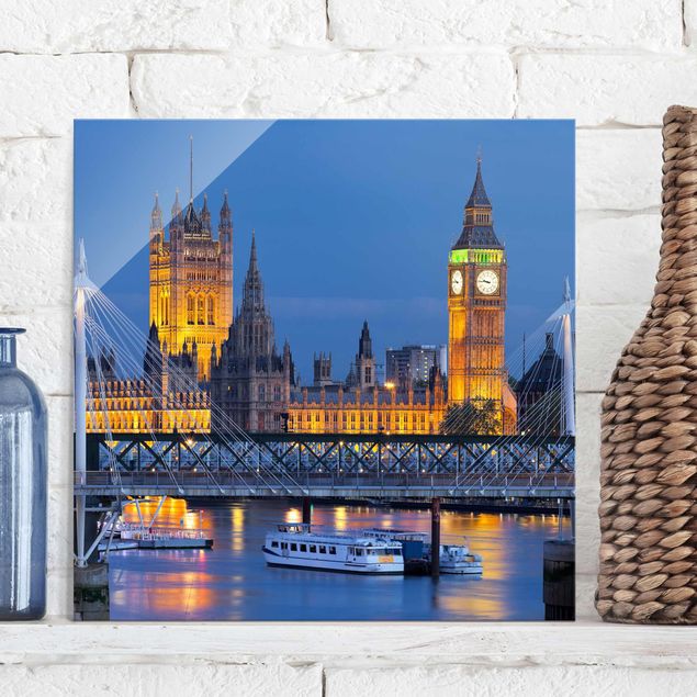 Quadri in vetro Londra Big Ben e Westminster Palace a Londra di notte