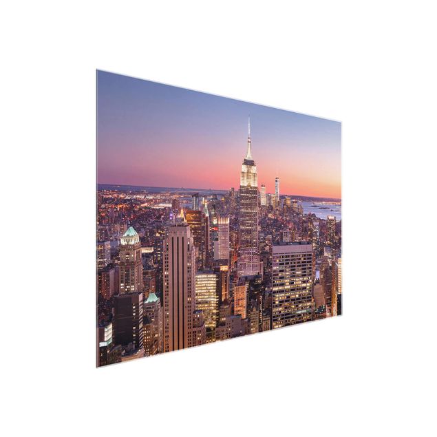Quadri in vetro con architettura e skylines Tramonto a Manhattan New York